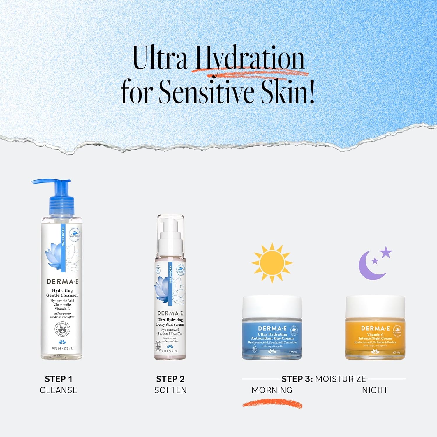Derma E Ultra Hydrating Antioxidant Day Cream – Face Moisturizer with Hyaluronic Acid, Squalane, and Ceramides to Smooth and Nourish, Hydrating Face Moisturizer for Sensitive Skin, 2 Fl Oz