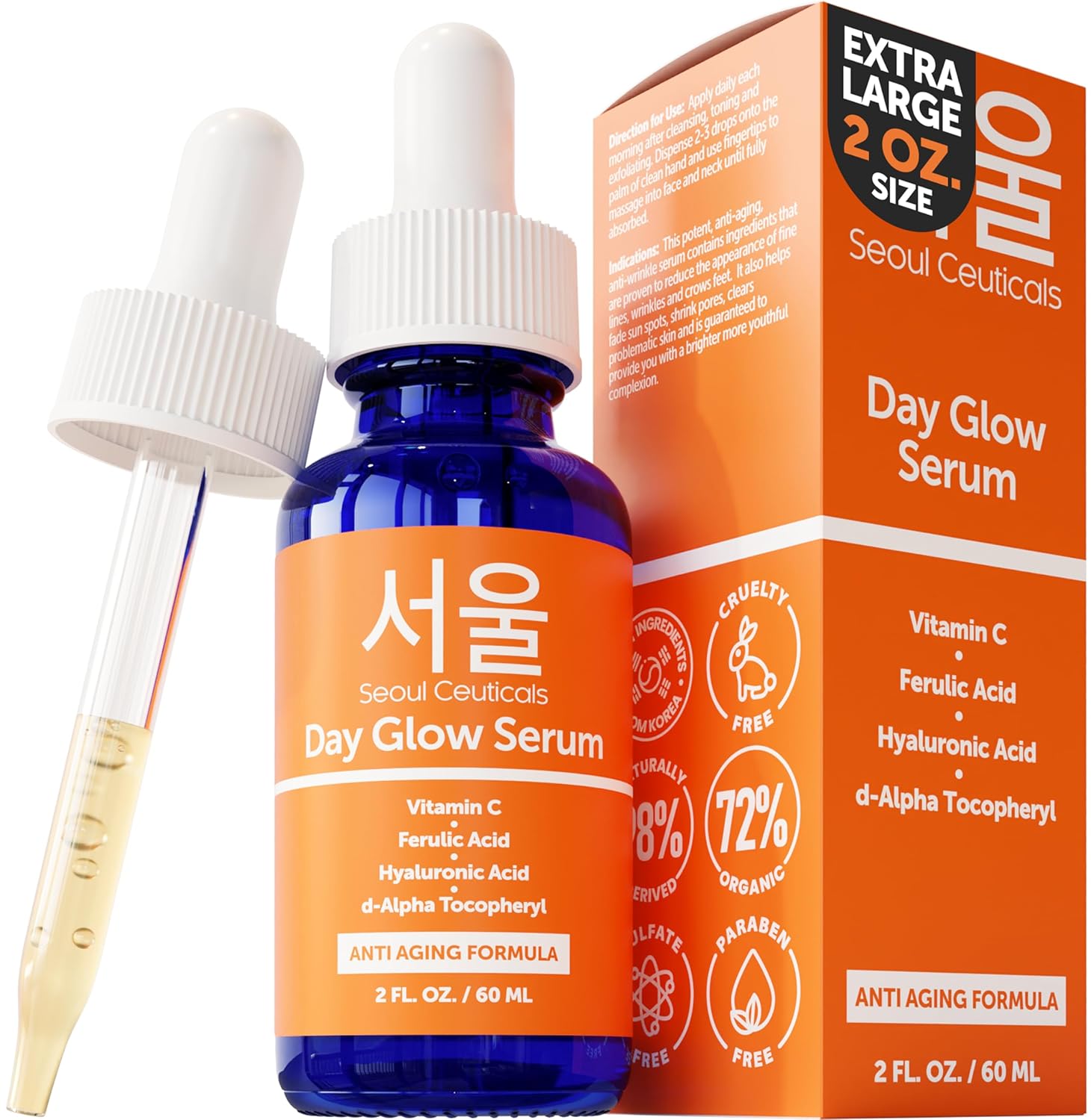 SeoulCeuticals Korean Skin Care 20% Vitamin C Hyaluronic Acid Serum + CE Ferulic Acid - Potent Anti Aging, Anti Wrinkle Korean Beauty 1oz