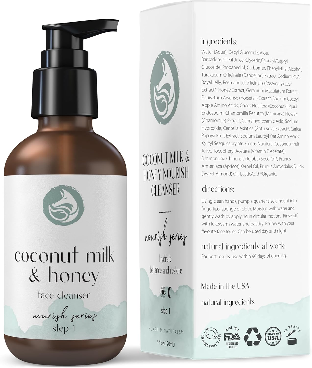 Coconut Milk & Honey Facial Cleanser with Organic Aloe Vera & Jojoba Oil - No added Fragrance, Gentle & Hydrating Face Wash Gel for Sensitive to Dry Skin, 4oz