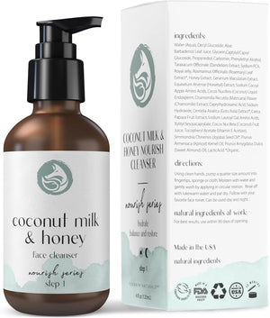 Coconut Milk & Honey Facial Cleanser with Organic Aloe Vera & Jojoba Oil - No added Fragrance, Gentle & Hydrating Face Wash Gel for Sensitive to Dry Skin, 4oz