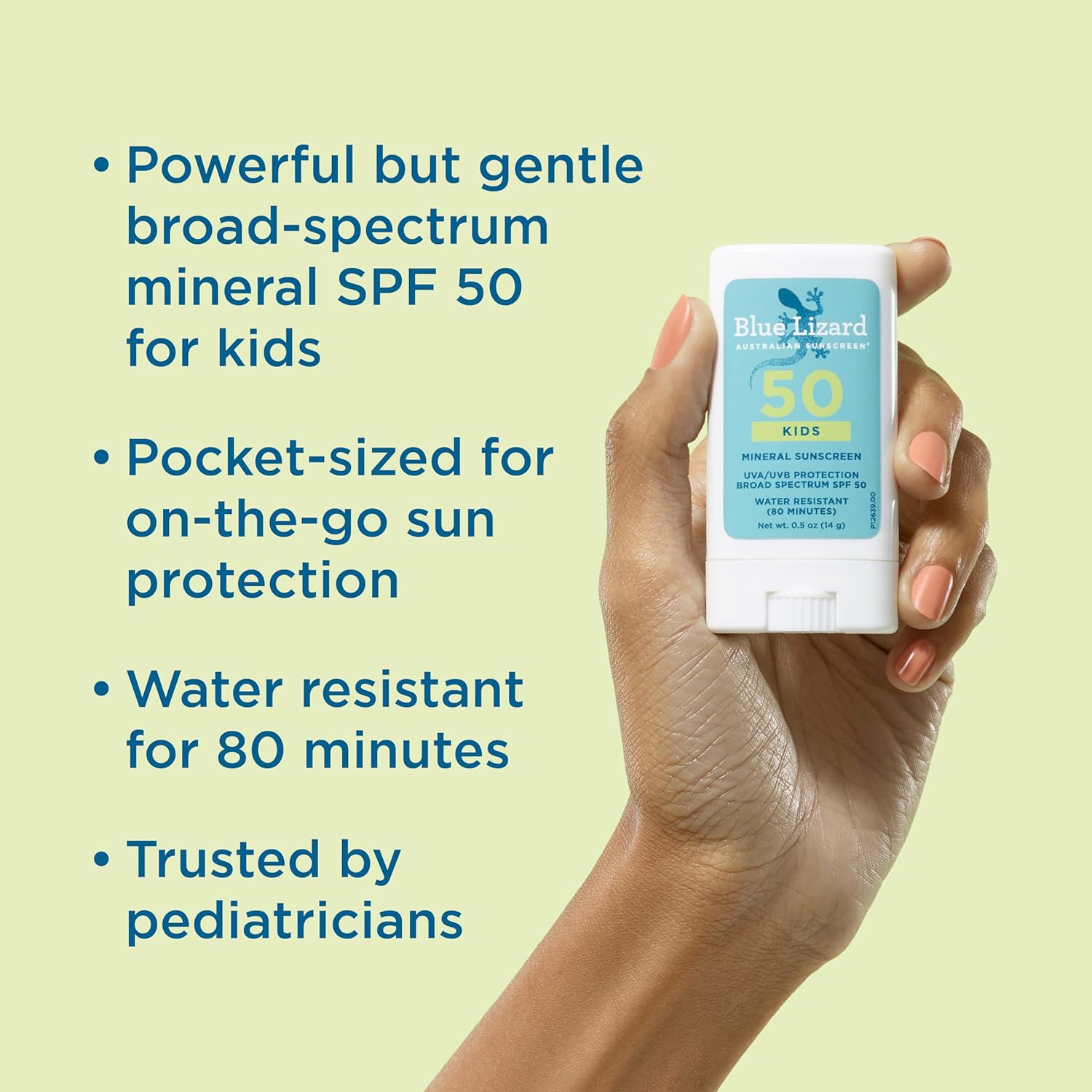 BLUE LIZARD Mineral Sunscreen Stick with Zinc Oxide SPF 50+ Water Resistant UVA/UVB Protection Easy to Apply Fragrance Free, Kids, Unscented, 0.5 oz