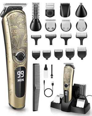 Ufree Beard Trimmer for Men, Waterproof Electric Razor for Nose, Body, Face & Mustache, Cordless Hair Clippers Shavers Grooming Kit, Gifts for Men Husband Father