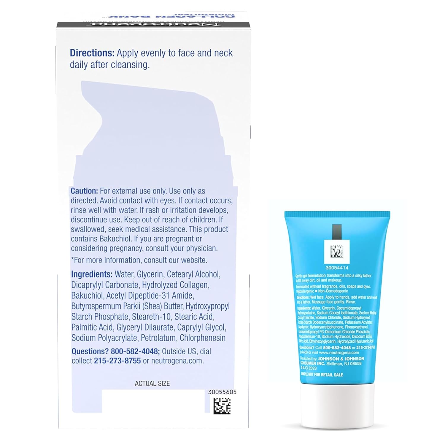 Neutrogena Collagen Bank Face Moisturizer, Daily Skin Care Anti-Aging Face & Neck Collagen Cream with Bakuchiol for Visibly Plump Skin, 2 fl. Oz & Trial Size Hydro Boost Facial Cleanser, 0.5 oz