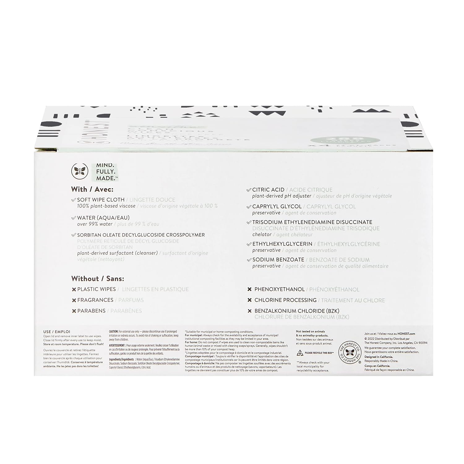 The Honest Company Clean Conscious Multi-Use Wipes | Hypoallergenic + Unscented for Sensitive Skin | Over 99% Water, Compostable, Plant Based, Baby Wipes | Geo Mood, 288 Count