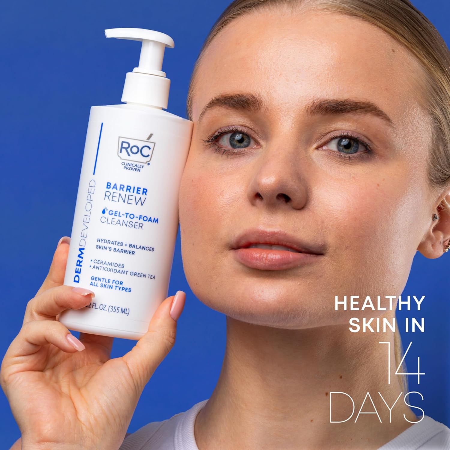 RoC Barrier Renew Gel to Foam Non Drying Facial Cleanser to Hydrate Skin, 12 Ounces