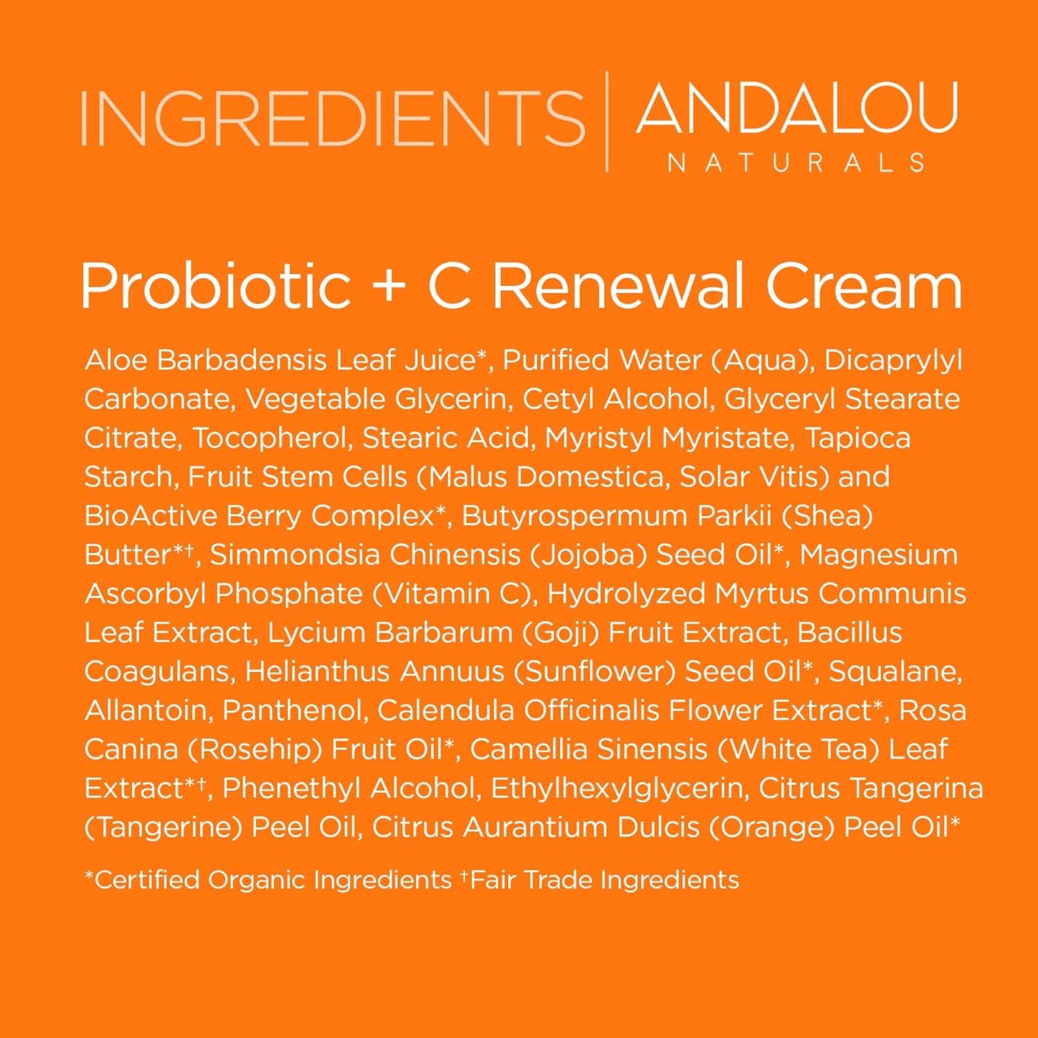 Andalou Naturals Probiotic + C Renewal Cream – Brightening Daily Face Moisturizer with Vitamin C