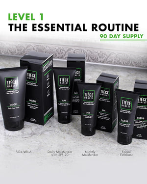 Tiege Hanley 90-Day Large Essential Skin Care Routine for Men (Level 1) - Smooth, hydrate, and protect your skin - Men's Skincare Set Includes Face Wash, Facial Scrub, & AM / PM Moisturizer's