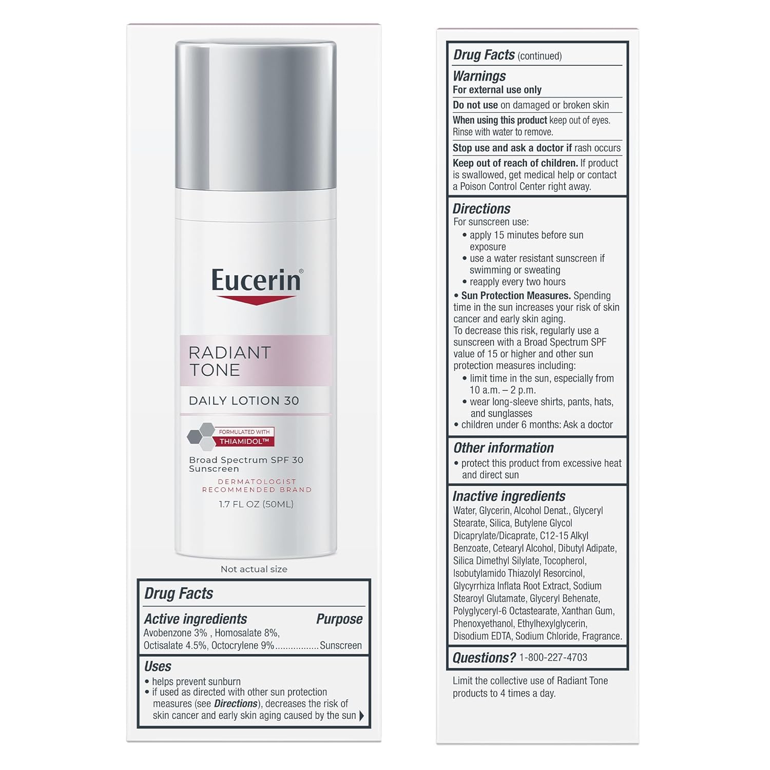 Eucerin Radiant Tone Daily Face Lotion Broad Spectrum SPF 30 Sunscreen, Dark Spot Corrector with Thiamidol, Helps Visibly Reduce the Look of Persistent Dark Spots, 1.7 Fl Oz Bottle