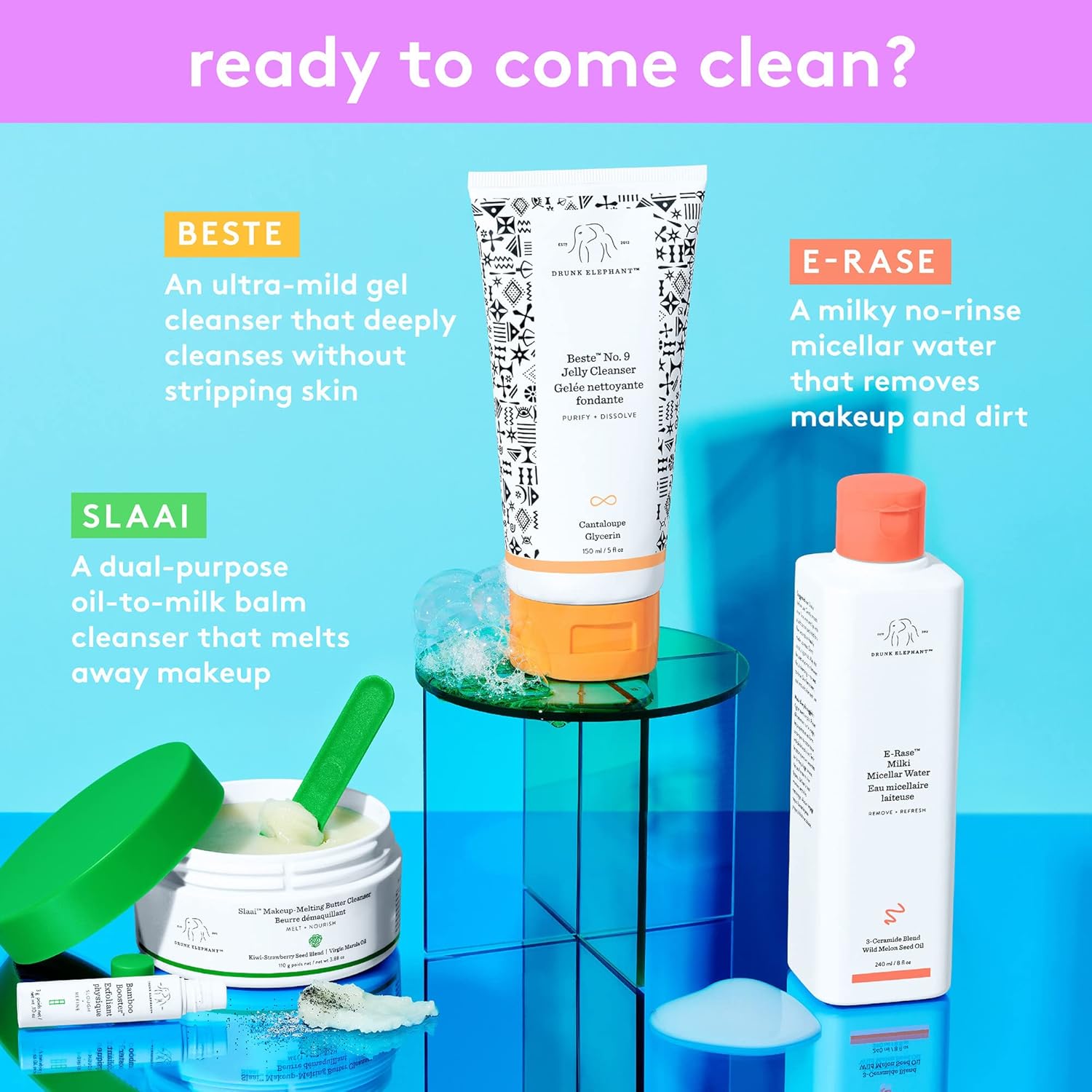 Drunk Elephant Slaai Makeup Melting Butter Cleanser for Women - 3.8 oz Makeup Remover | Nourishing Balm Cleanser | Removes Makeup & Impurities