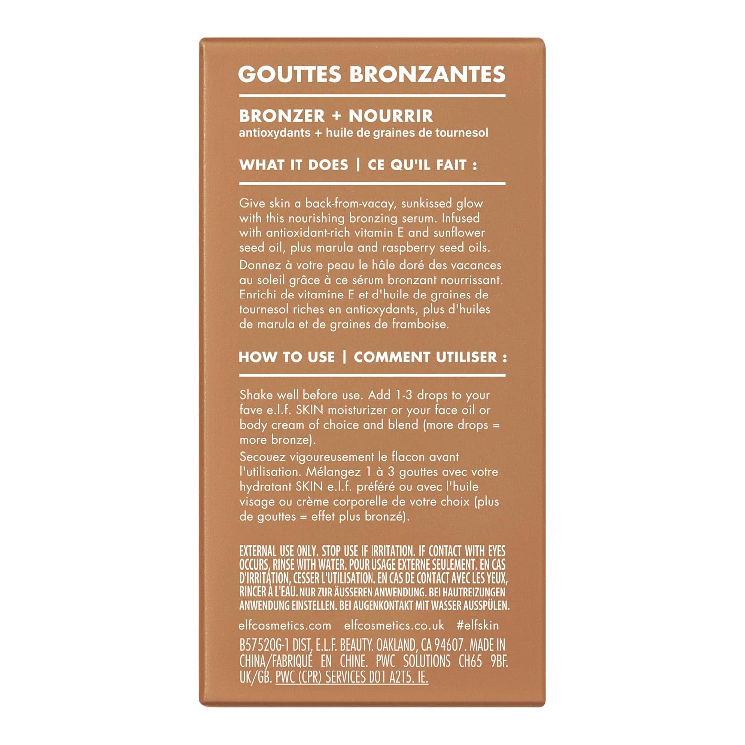 e.l.f. SKIN Bronzing Drops, Liquid Bronzer For Face & Skin, Creates A Sun-Kissed Glow, Infused With Vitamin E, Vegan & Cruelty-Free, Pure Gold