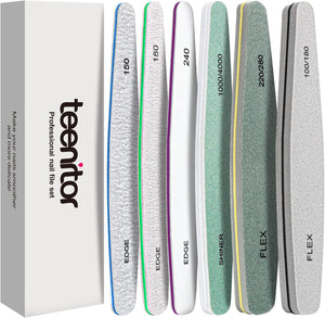 Teenitor Nail File Nail Buffer, 6 pcs Nail Files and Buffers for Natural Nails, Emery Boards for Nails, Nail Buffer and Shine Kit Nail Filer, Nail Buffer Block 100/180 Grit Nail Files Fingernail Files