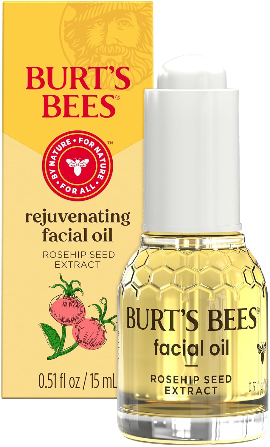 Burt's Bees Gua Sha Face Oil With Rosehip Seed Extract, Reduces Appearance of Fine Lines and Wrinkles, Use with Ice Roller & Facial Tools, Natural Origin Skin Care, 0.51 fl. oz.