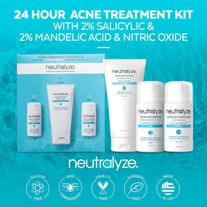Moderate to Severe Acne Treatment Kit - Maximum Strength 3 Step System with 2% Salicylic Acid, 2% Mandelic Acid & Nitrogen Boost Skincare Technology - Acne Medication for Teens & Adults (90+ Day)