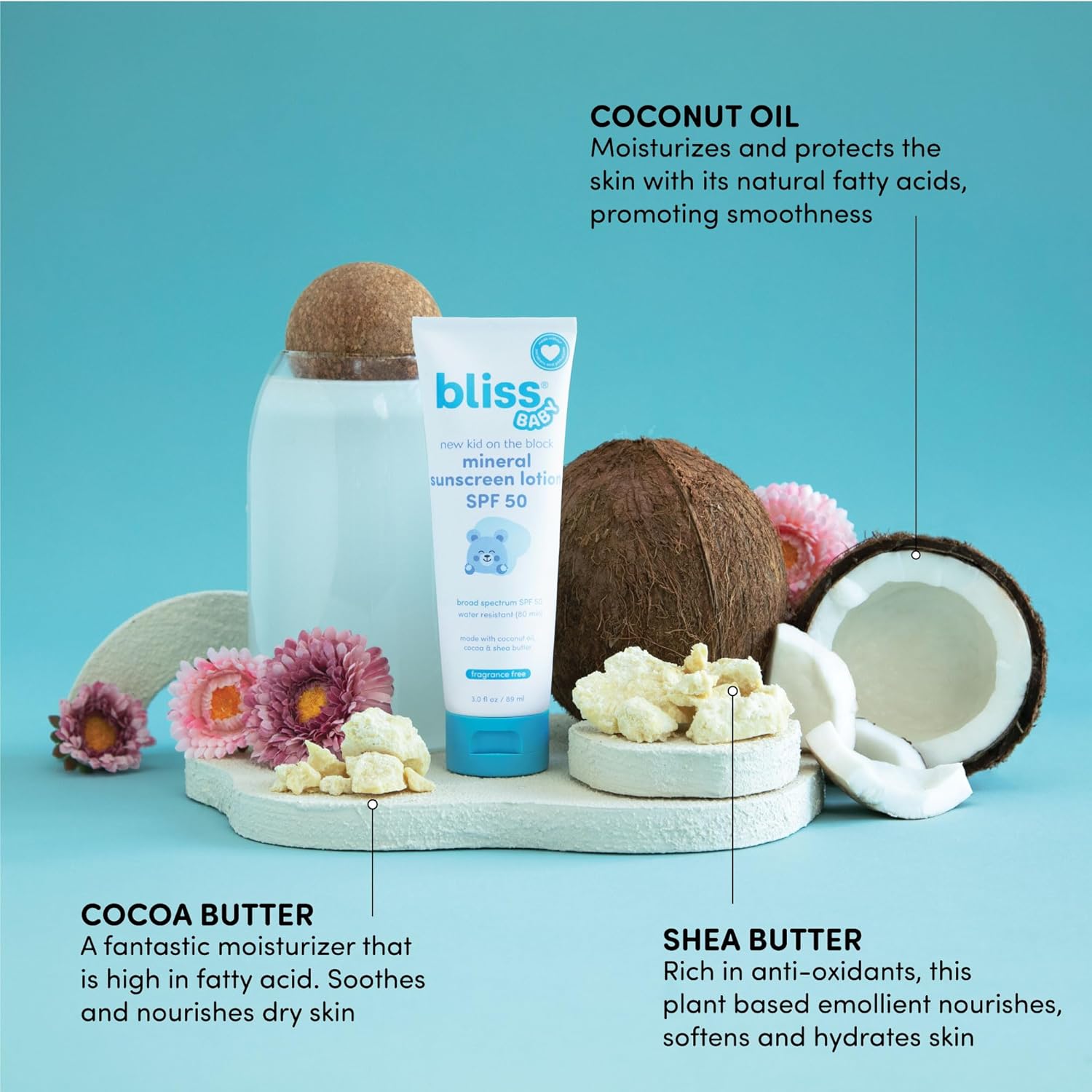 Bliss Baby Sunscreen, Premium SPF 50 Mineral Lotion, Natural Zinc Oxide, Fragrance-Free, Hypoallergenic & Dermatologist Tested, Water-Resistant, Vegan, Sensitive Skin - For Babies, Kids & Whole Family