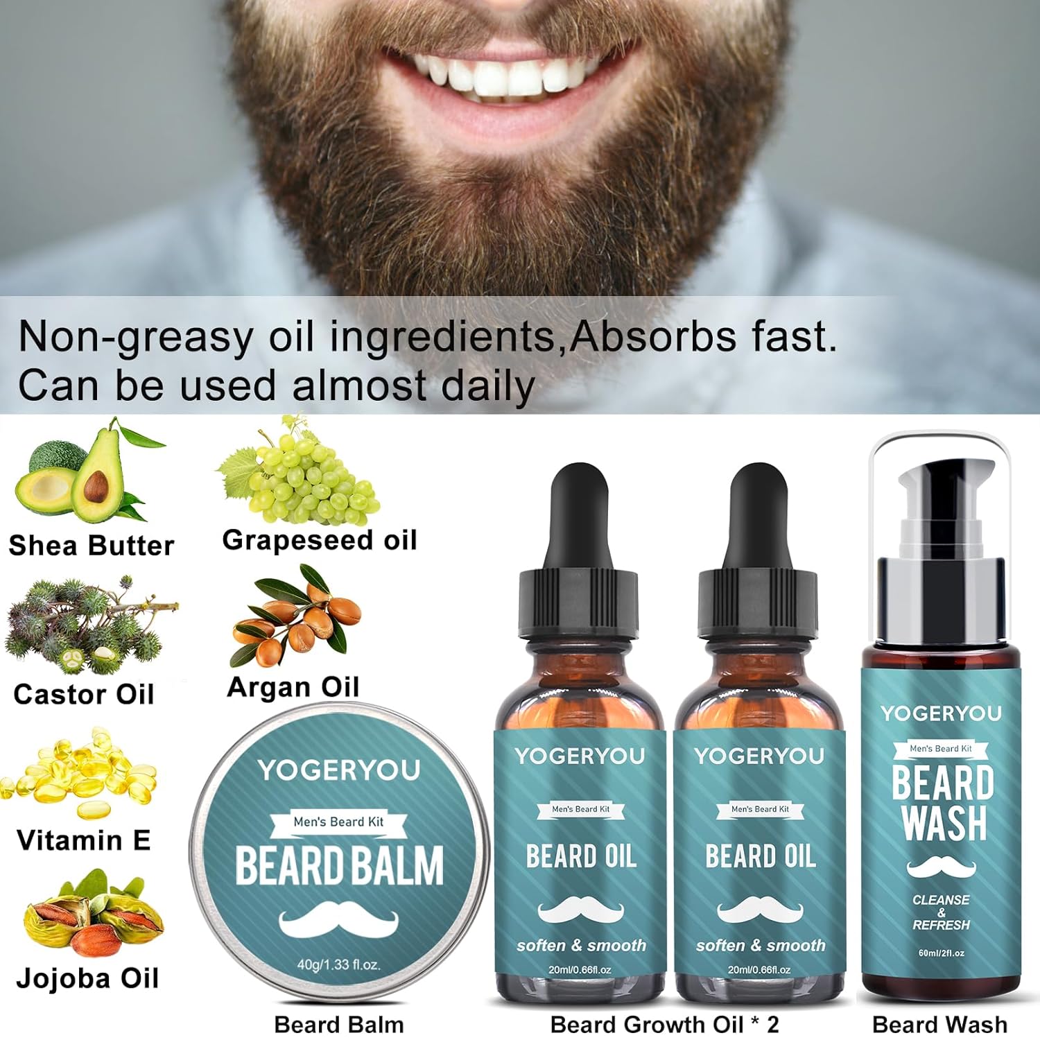 Beard Kit,Beard Grooming Kit W/Straight Razor,2 PACK Beard Oil,Beard Wash,Balm,Brush,Comb,Scissors Mens Birthday Christmas Gifts for Men Boyfriend Husband Beard Shaping Shaving Kit