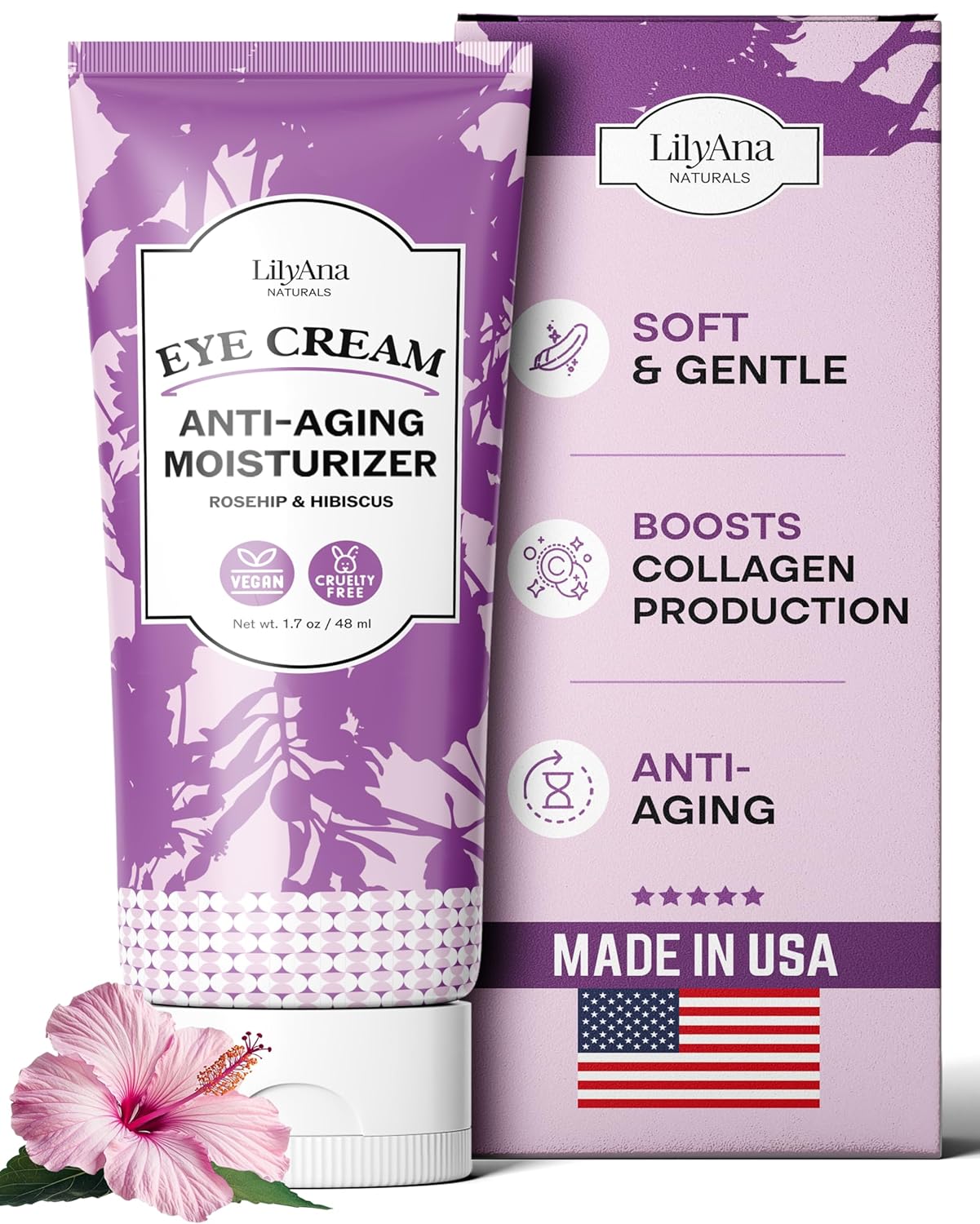 LilyAna Naturals Eye Cream for Dark Circles and Puffiness, Under Eye Cream for Wrinkles and Bags, Anti Aging - helps Improve Dryness; for Sensitive Skin - 1.7 oz - Made in USA