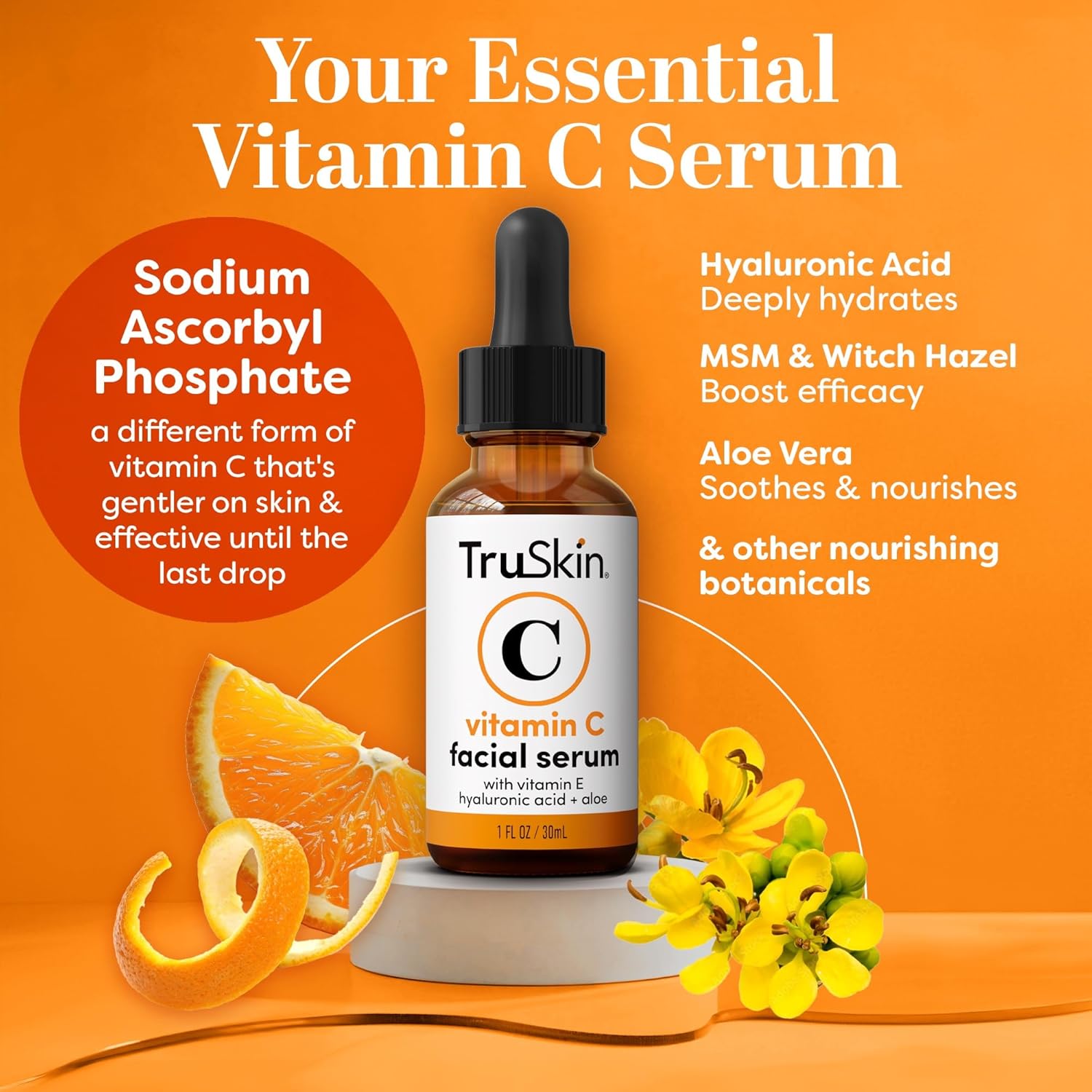 TruSkin Vitamin C Serum For Face – Anti Aging Formula with Vitamin C, Hyaluronic Acid, Vitamin E – Brightening Serum – Improve Appearance of Dark Spots, Tone, Fine Lines & Wrinkles, 1 Fl Oz