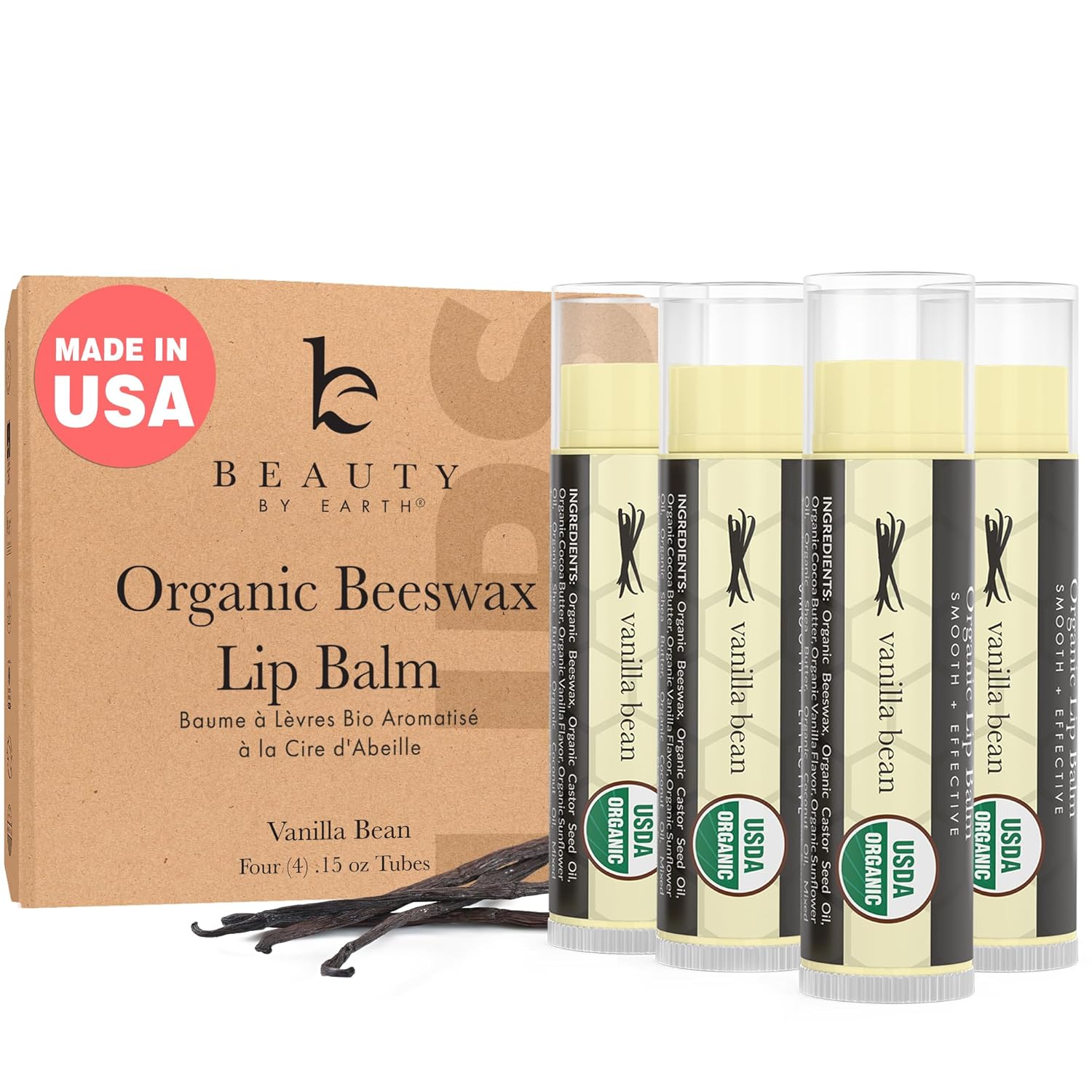USDA Organic Lip Balm - USA Made with Natural Ingredients, 4 Pack Multi Flavor Lips Moisturizer, Moisturizing Lip Care, Beauty Gifts & Small Birthday Gifts, Moisturizer Chapstick Care for Dry Lips