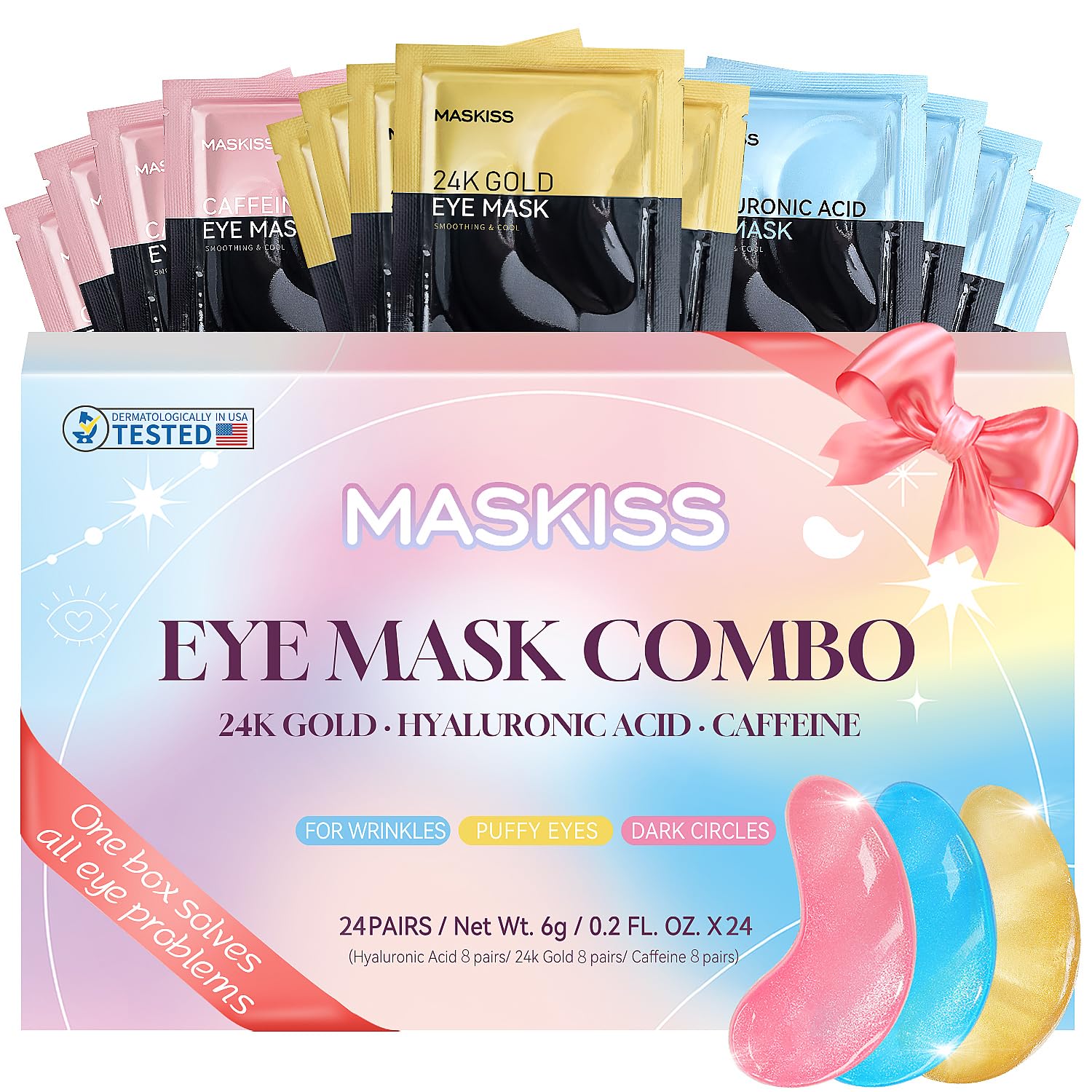 24k Gold Under Eye Patches (8 Pairs), eye mask, Collagen Skin Care Products, Eye Patches for Puffy Eyes, eye masks for dark circles and puffiness