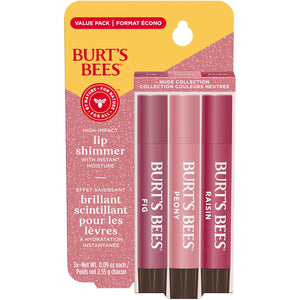 Burt's Bees Lip Shimmer Pink Collection, Tinted Lip Balm Stick, Moisturizing for All Day Hydration with Natural Glowy Pigmented Finish & Buildable Color, 3 Shades; Value Pack, 3 Tubes x 0.09 Oz