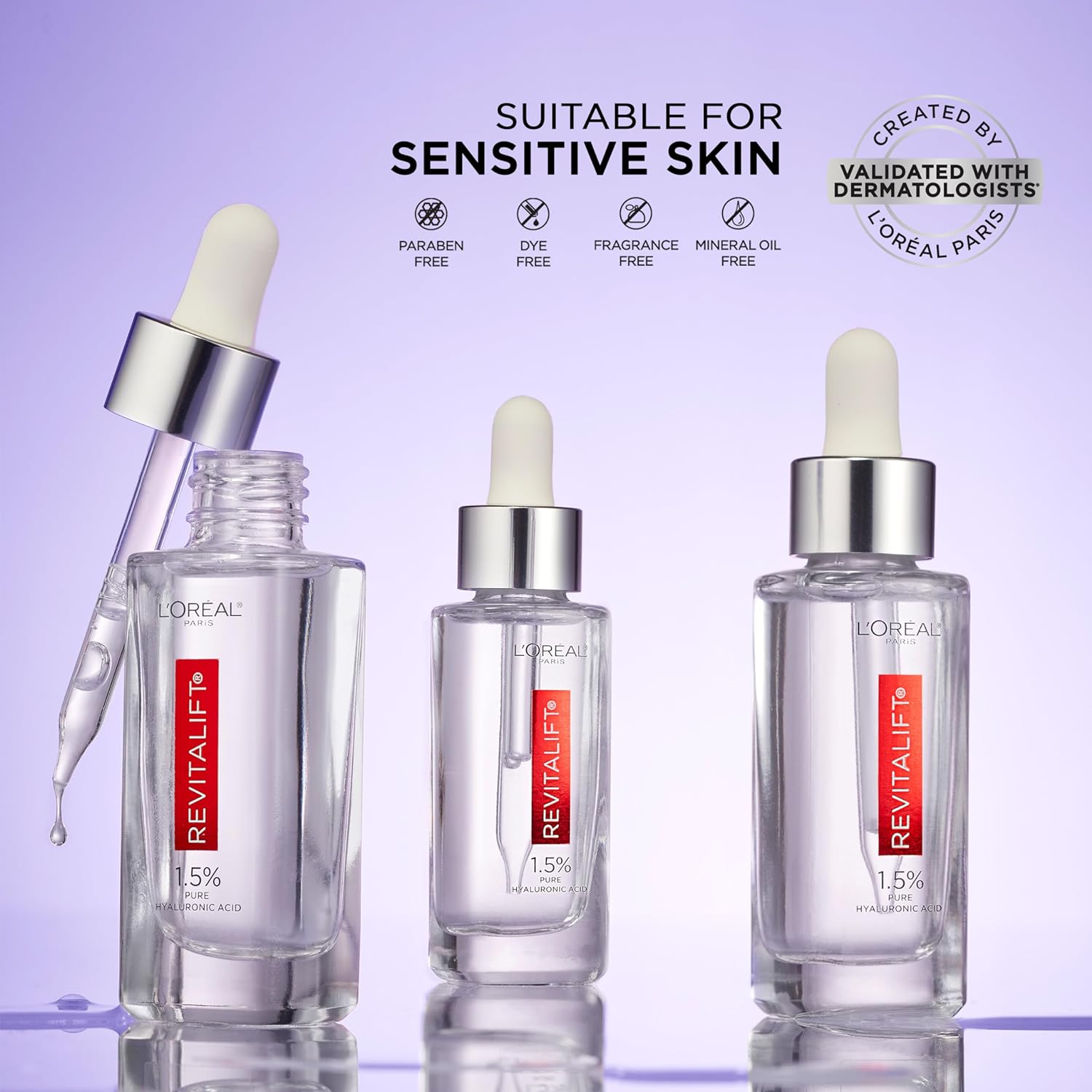 L'Oreal Paris Revitalift 1.5% Pure Hyaluronic Acid Face Serum, Hydrate & Reduce Wrinkles, Fragrance Free 1 oz