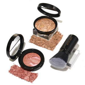 LAURA GELLER NEW YORK Blush-n-Glow Kit (3 PC): Baked Balance-N-Glow Illuminating Powder Foundation, Porcelain + Retractable Kabuki Brush + Baked Blush-N-Brighten, Pink Grapefruit