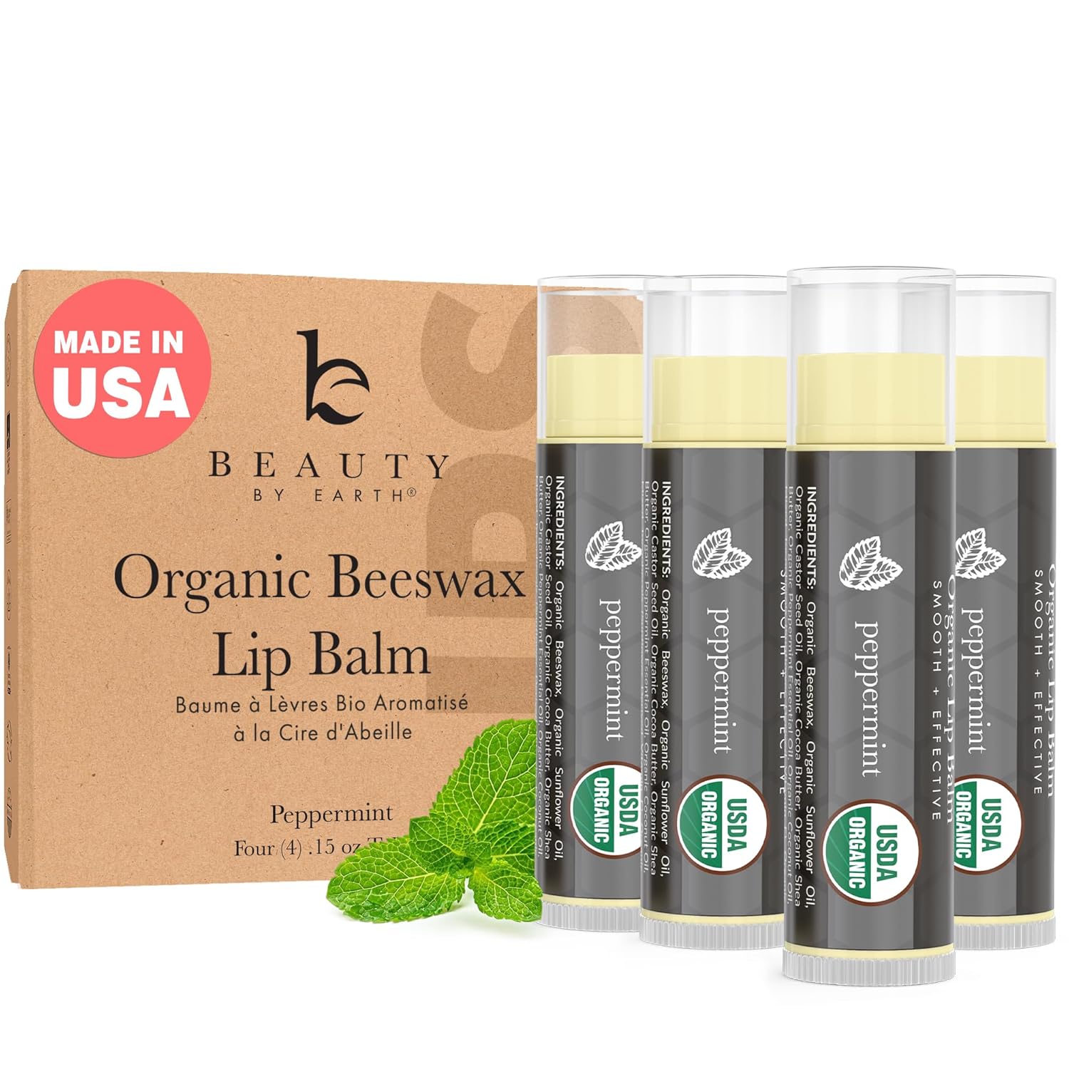 USDA Organic Lip Balm - USA Made with Natural Ingredients, 4 Pack Multi Flavor Lips Moisturizer, Moisturizing Lip Care, Beauty Gifts & Small Birthday Gifts, Moisturizer Chapstick Care for Dry Lips
