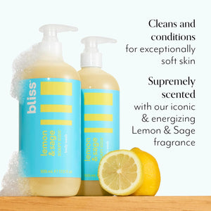 Bliss Soapy Suds Body Wash - Lemon and Sage - 17 Fl Oz - Gentle and Hydrating for Supremely Soft Skin - Paraben Free - Vegan & Cruelty Free