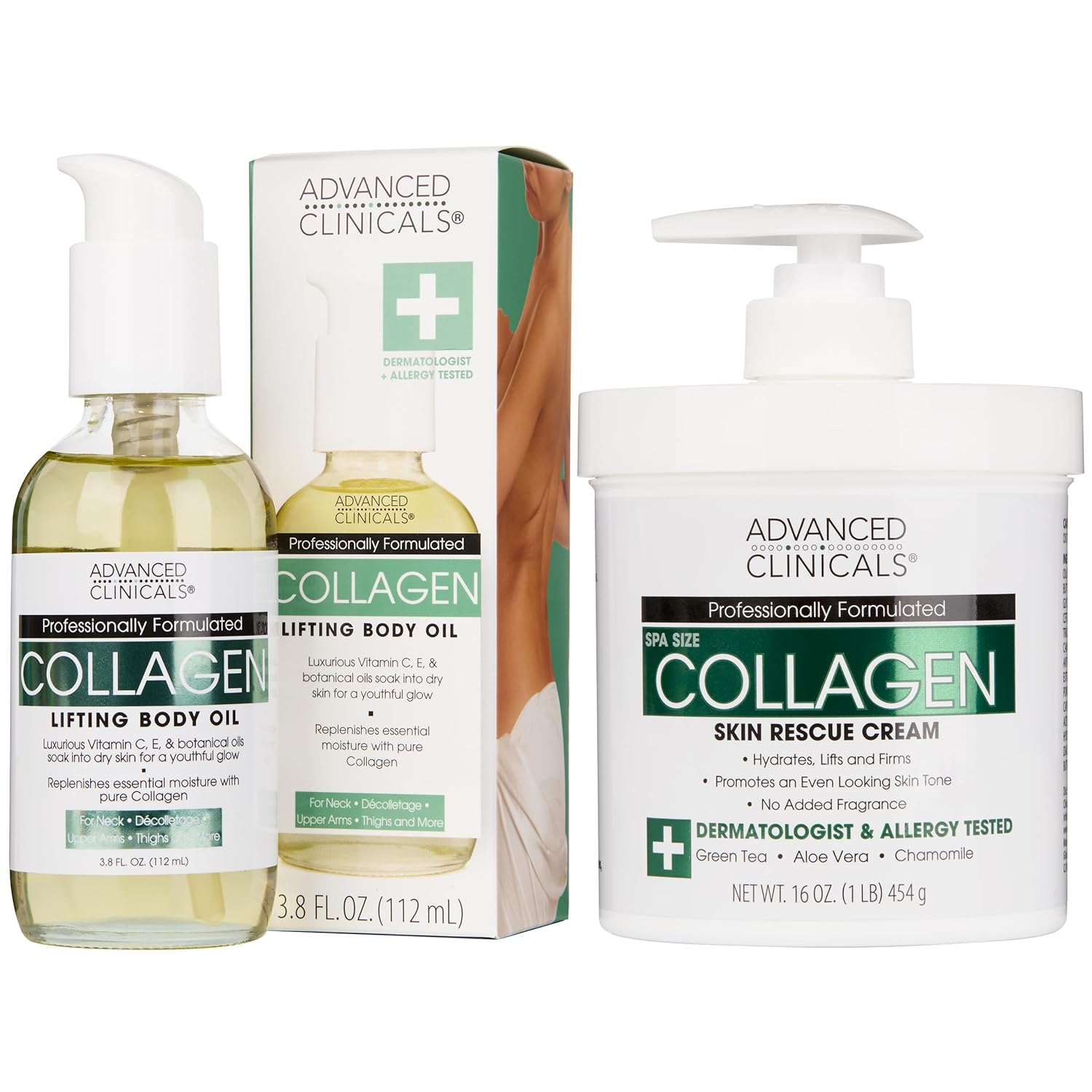 Advanced Clinicals Retinol Body Lotion + Collagen Cream Fragrance Free Face Moisturizer & Body Cream 2pc Skincare Set For Women & Men Helps Reduce Appearance Of Crepey Skin, Wrinkles, & Dry Skin, 2pc