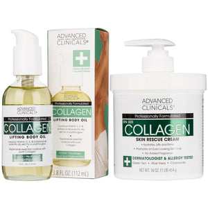 Advanced Clinicals Retinol Body Lotion + Collagen Cream Fragrance Free Face Moisturizer & Body Cream 2pc Skincare Set For Women & Men Helps Reduce Appearance Of Crepey Skin, Wrinkles, & Dry Skin, 2pc