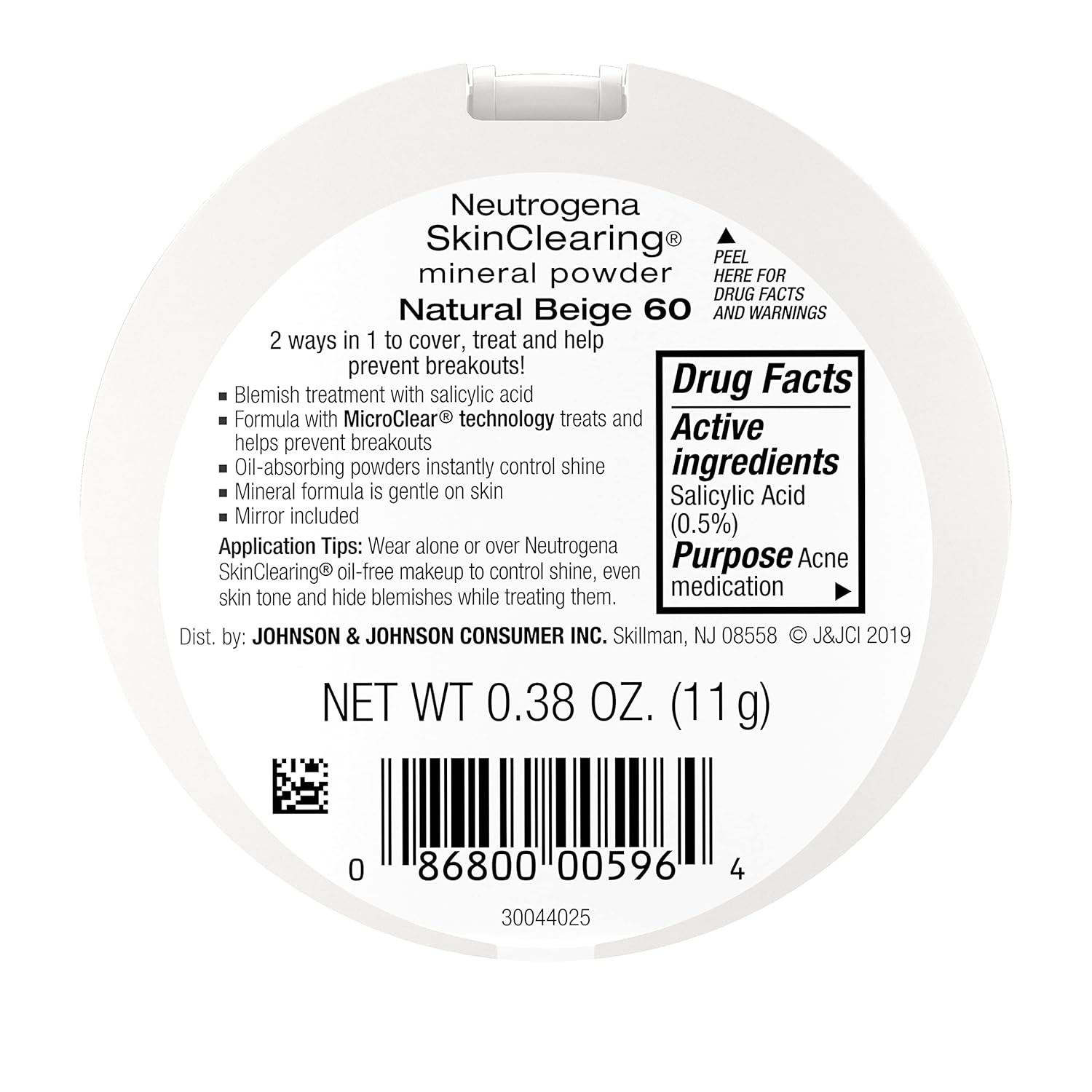 Neutrogena SkinClearing Mineral Acne-Concealing Pressed Powder Compact, Shine-Free & Oil-Absorbing Makeup with Salicylic Acid to Cover, Treat & Prevent Breakouts, Natural Beige 60,.38 oz (Pack of 2)