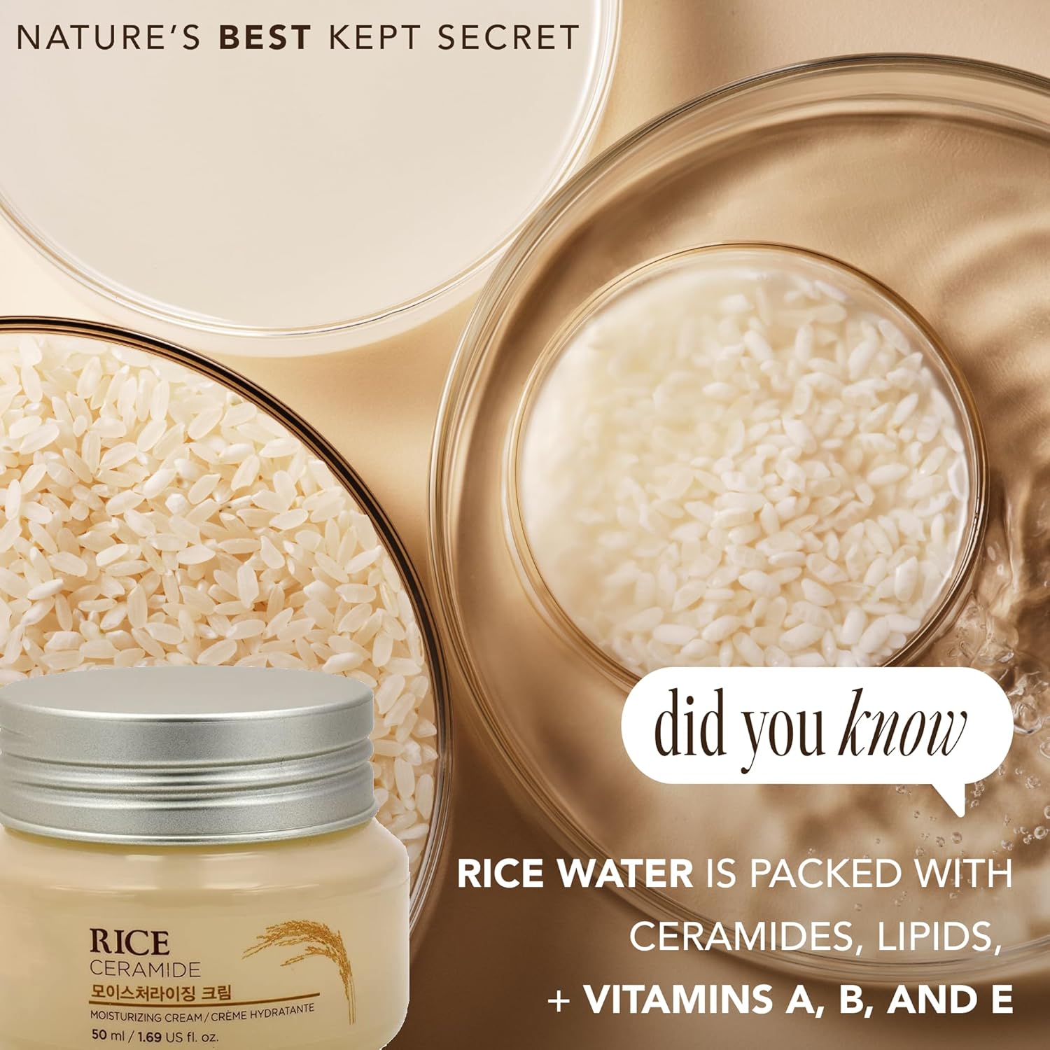 The Face Shop Rice Ceramide Moisturizing Cream – Hydrating Face Cream with Rice Extract & Ceramides – 1.69 fl oz
