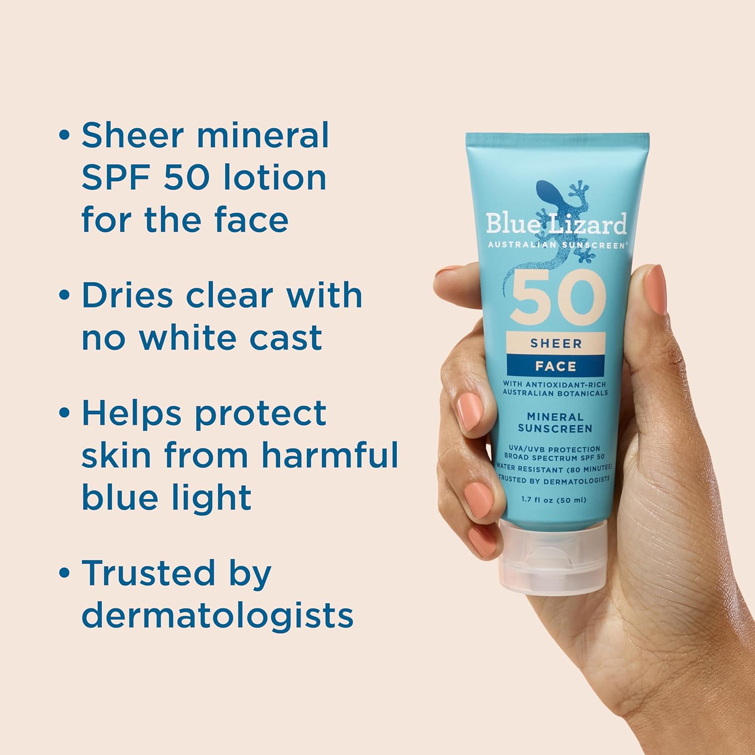 BLUE LIZARD Sheer Face Lotion - SPF 50+, 1.7 Oz