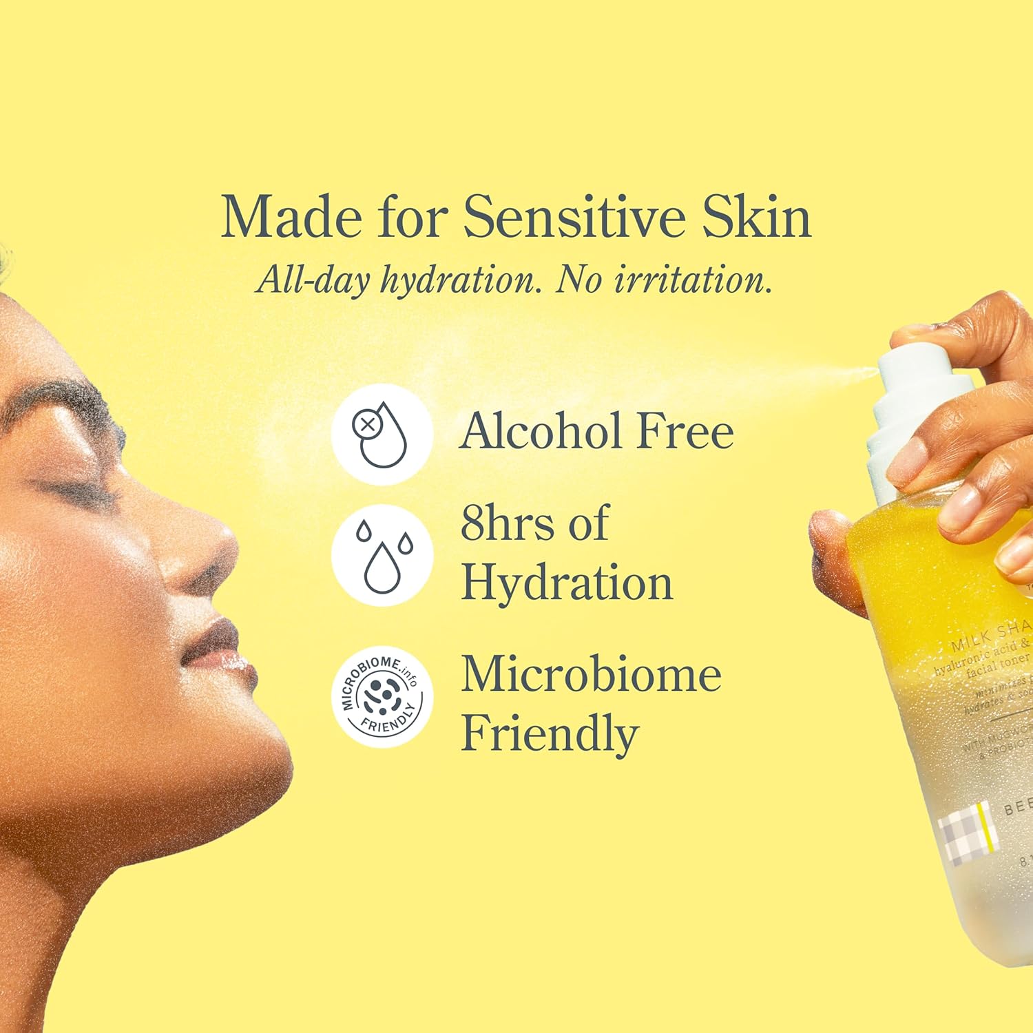 Beekman 1802 Milk Shake Hydrating Toner & Face Mist - Hyaluronic Acid & Squalane - Gentle - Minimizes Pores & Soothes Redness - Alcohol Free, Non-Comedogenic, Cruelty Free, Fragrance Free