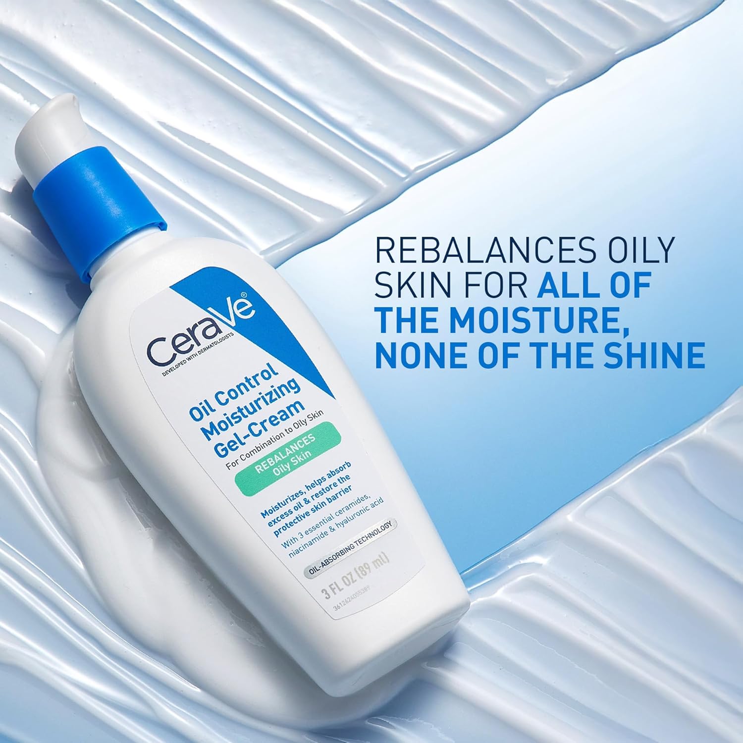 CeraVe Oil Control Moisturizing Gel-Cream, Face Moisturizer for Oily Skin, Niacinamide, Hyaluronic Acid & Oil Absorbing Technology To Rebalance Oily Skin, Non-Comedogenic, Fragrance Free & Oil-Free