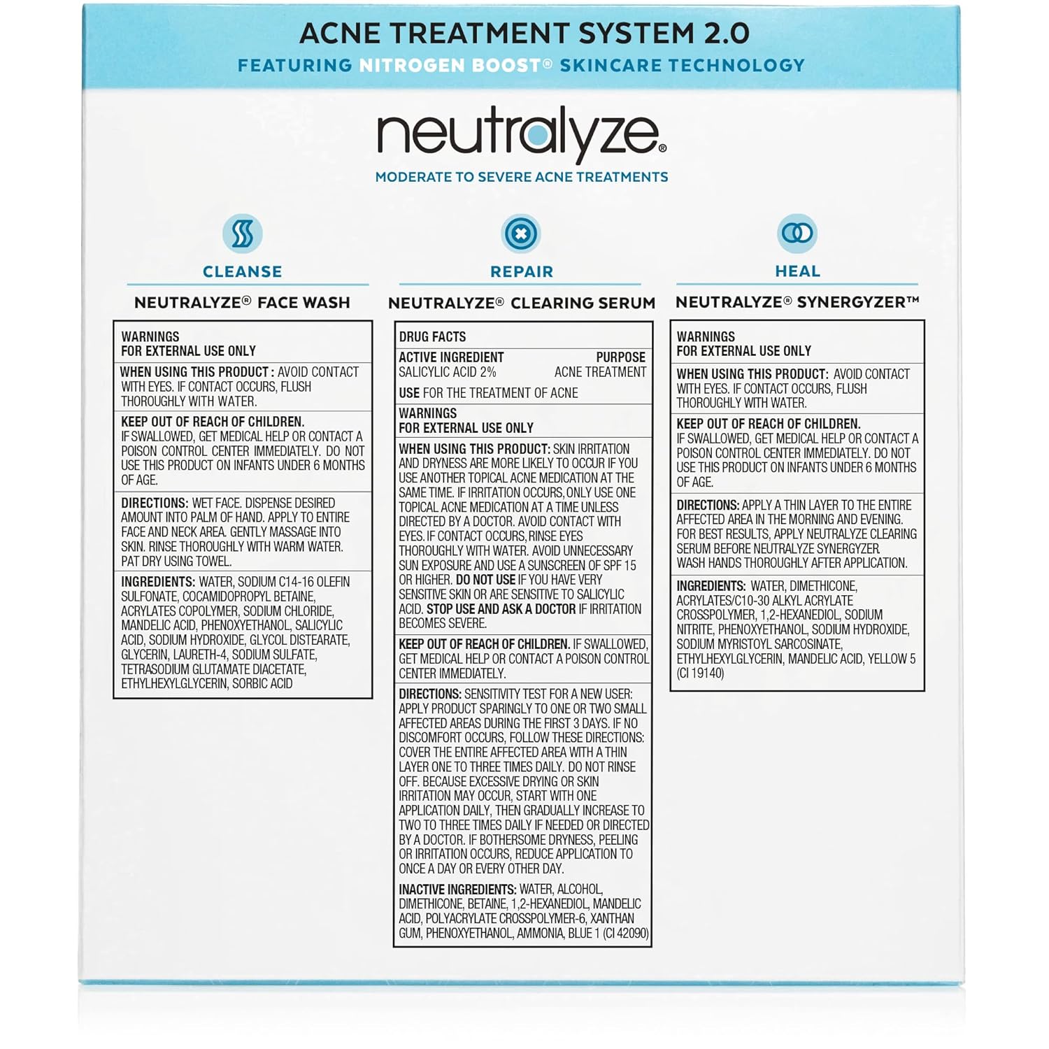 Moderate to Severe Acne Treatment Kit - Maximum Strength 3 Step System with 2% Salicylic Acid, 2% Mandelic Acid & Nitrogen Boost Skincare Technology - Acne Medication for Teens & Adults (90+ Day)