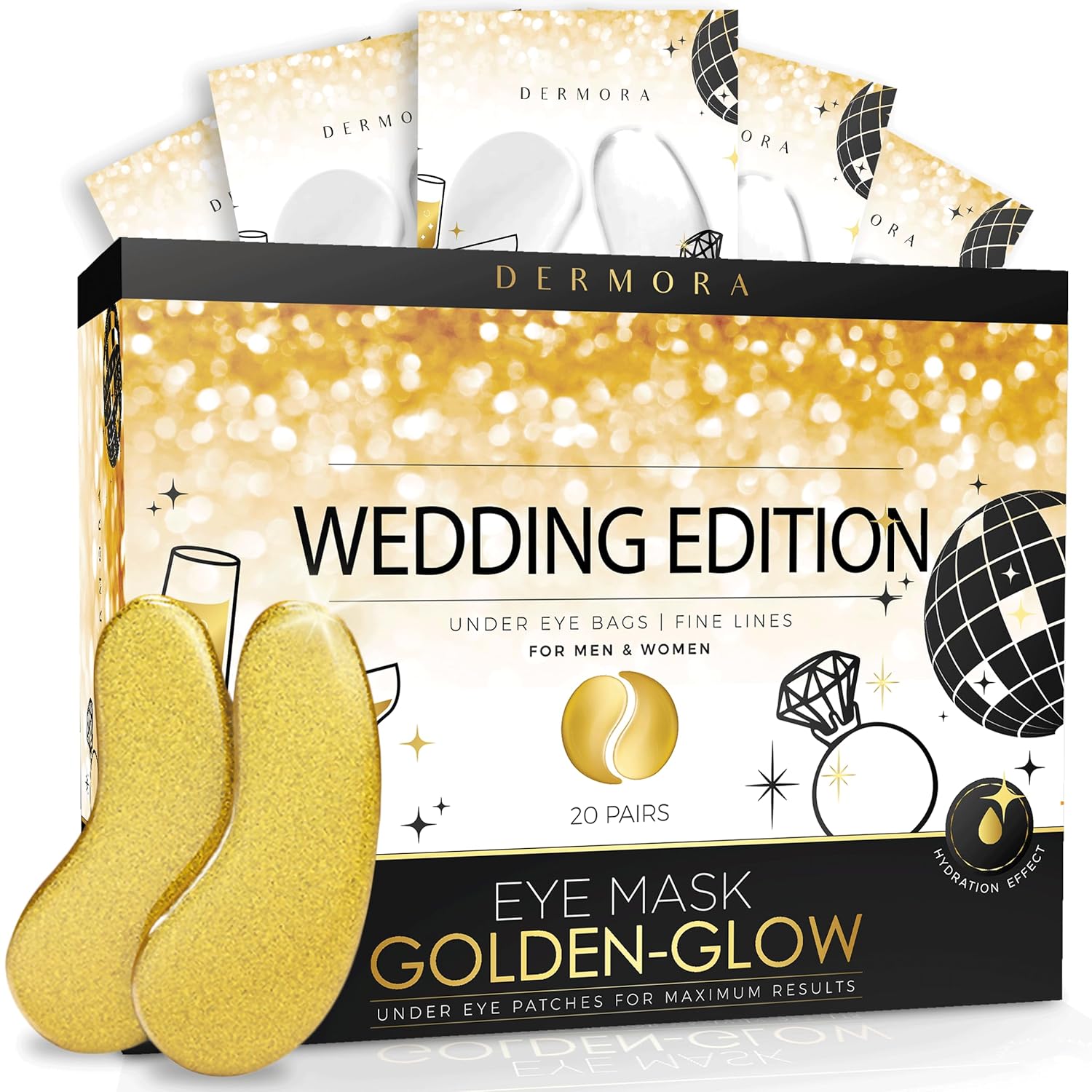 DERMORA Golden Glow Under Eye Patches (30 Pairs Eye Gels) - Rejuvenating Treatment for Dark Circles, Puffy Eyes, Refreshing, Revitalizing, Travel, Wrinkles