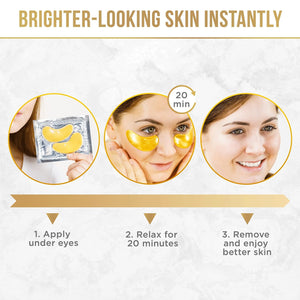 DERMORA Golden Glow Under Eye Patches (30 Pairs Eye Gels) - Rejuvenating Treatment for Dark Circles, Puffy Eyes, Refreshing, Revitalizing, Travel, Wrinkles