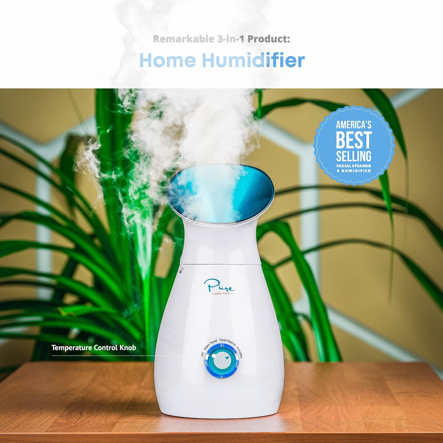 Pure Daily Care NanoSteamer Large 3-in-1 Nano Ionic Facial Steamer with Precise Temp Control - Humidifier - Unclogs Pores - Blackheads - Spa Quality - Bonus 5 Piece Stainless Steel Skin Kit (Teal)