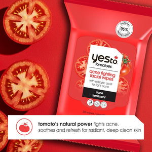 Yes To Acne Facial Wipes with Salicylic Acid for Acne Prone Skin, Deep Cleansing & Oil Control Face Wipes, 95% Natural Ingredients