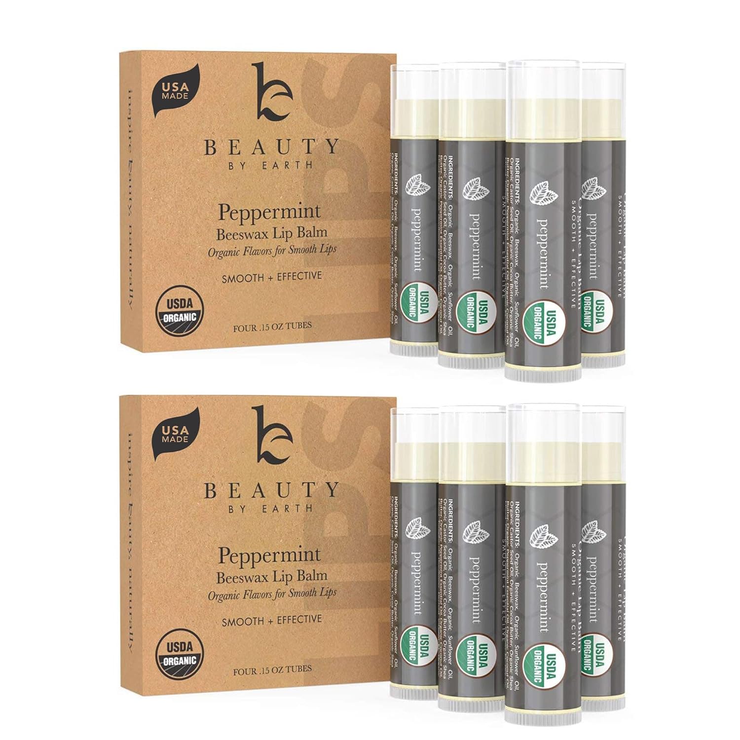 USDA Organic Lip Balm - USA Made with Natural Ingredients, 4 Pack Multi Flavor Lips Moisturizer, Moisturizing Lip Care, Beauty Gifts & Small Birthday Gifts, Moisturizer Chapstick Care for Dry Lips