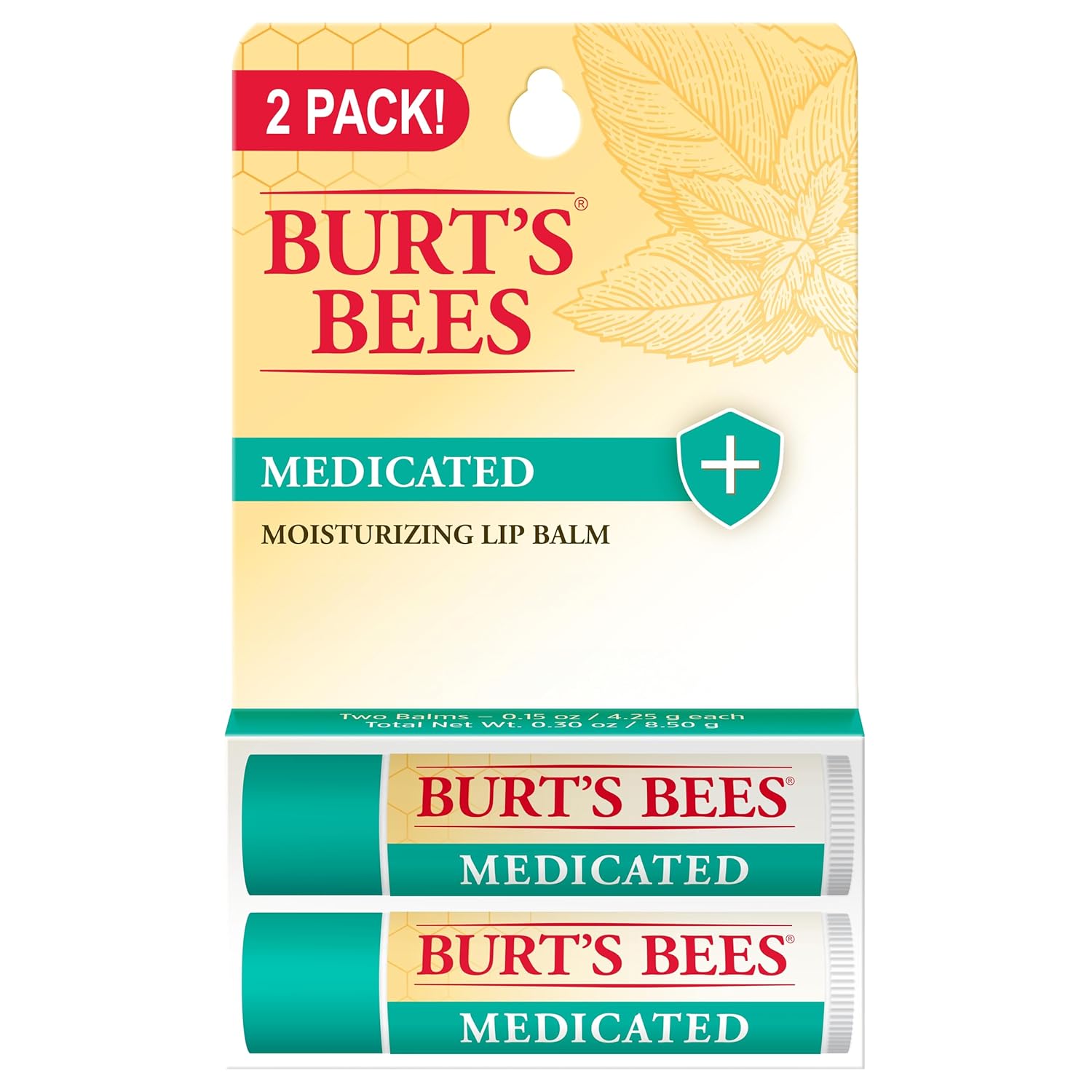 Burt's Bees Medicated Lip Balm, With Eucalyptus Oil and Menthol, Tint-Free, Natural Origin Lip Care, 2 Tubes, 0.15 oz.