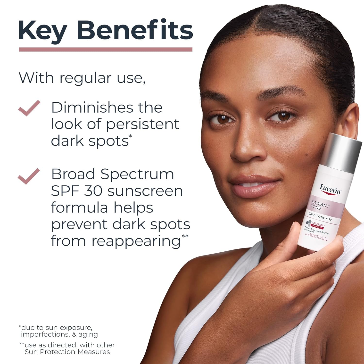 Eucerin Radiant Tone Daily Face Lotion Broad Spectrum SPF 30 Sunscreen, Dark Spot Corrector with Thiamidol, Helps Visibly Reduce the Look of Persistent Dark Spots, 1.7 Fl Oz Bottle