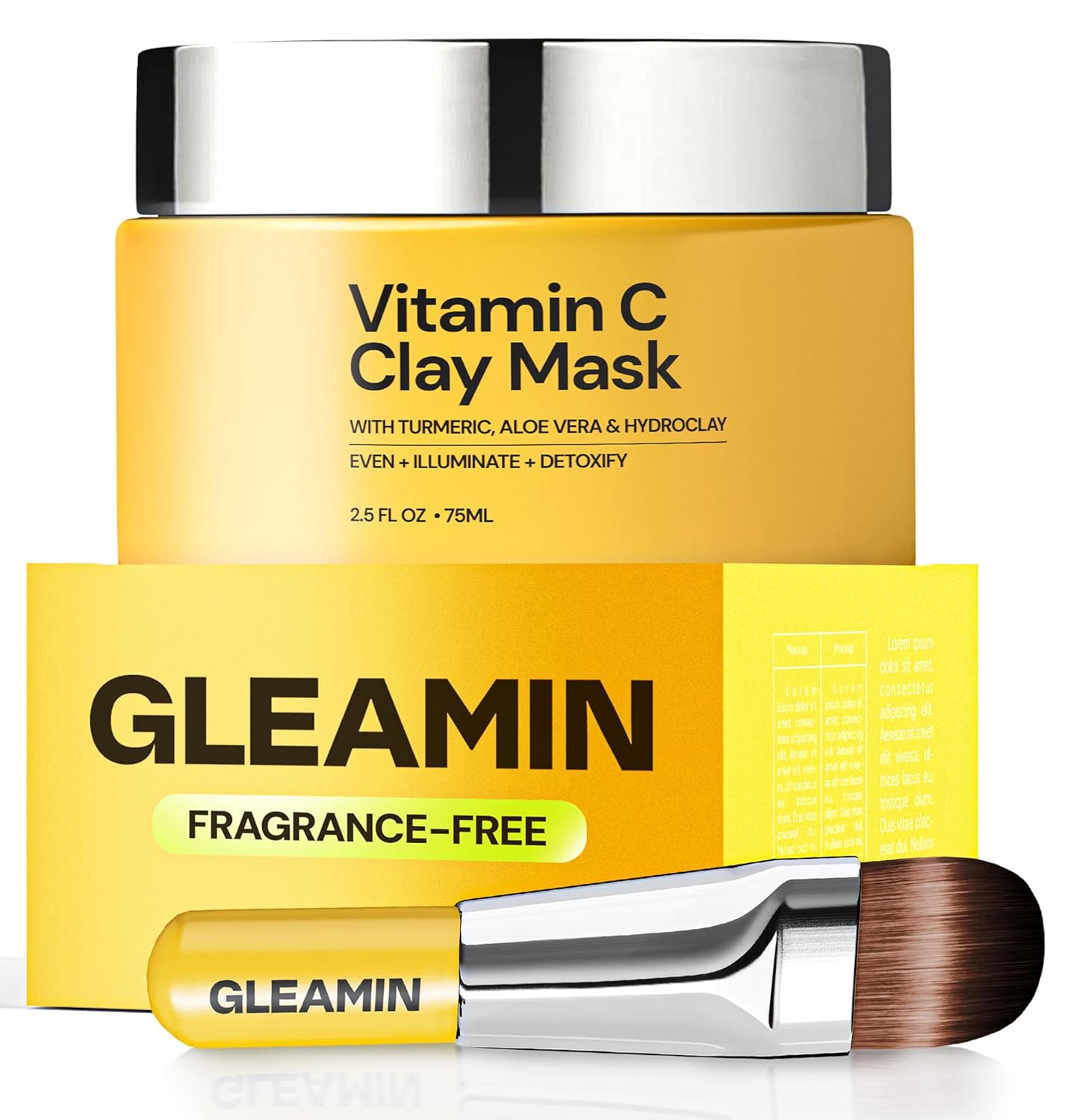 Gleamin Vitamin C Clay Mask for Dark Spots,10-Minutes Turmeric Clay Face Mask Skin Care, Deep Cleansing Pores - Facial Improves Uneven Tone, Post-Blemish, Visibly Brighten, Scarring & Texture - 2.5 Oz