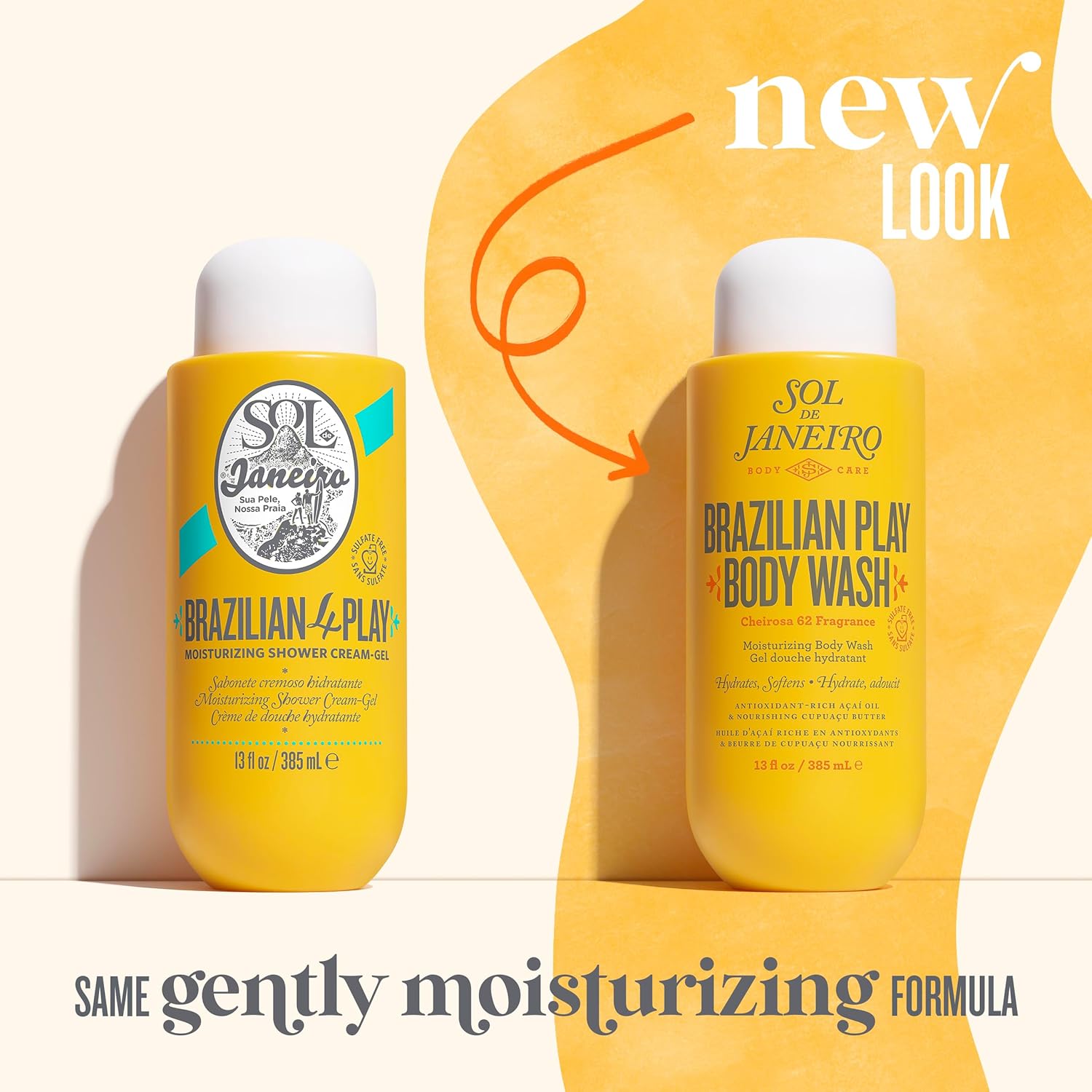 SOL DE JANEIRO Brazilian Play Moisturizing Shower Cream-Gel Body Wash - Premium Body Cleanser - Hydrating for Soft Skin