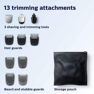 Norelco Philips Multi Groomer All-in-One Trimmer Series 3000-13 Piece Mens Grooming Kit for Beard, Face, Nose, Ear Hair Trimmer and Hair Clipper - NO Blade Oil Needed, MG3740/40