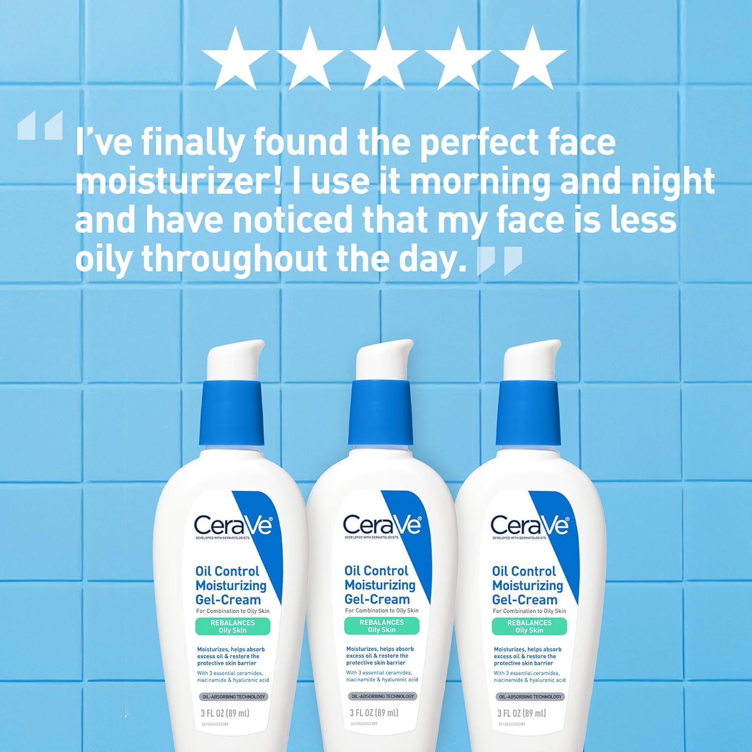 CeraVe Oil Control Moisturizing Gel-Cream, Face Moisturizer for Oily Skin, Niacinamide, Hyaluronic Acid & Oil Absorbing Technology To Rebalance Oily Skin, Non-Comedogenic, Fragrance Free & Oil-Free