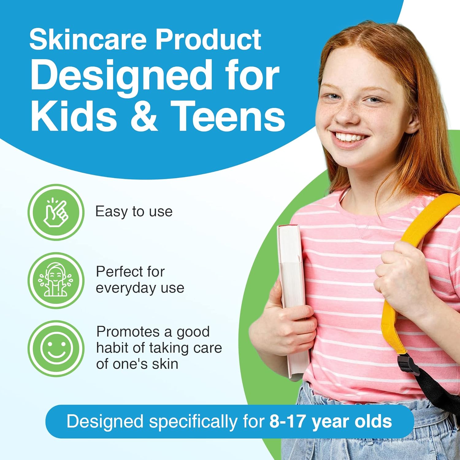 Kidskin T-Blast Facial Cleanser, Gentle Face Wash with Tea Tree Oil, Spot Skin Care for Kids and Teens, Non-Drying Natural Cleanser for Oily or Dry, Acne-Prone Skin, 150 ml 5.0 fl oz.