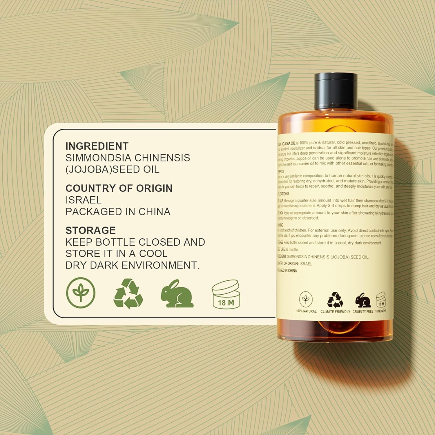 Pure Jojoba Oil EWG Verified 16 fl oz, 100% Natural Jojoba Oil for Hair, Skin & Face, Cold Pressed Unrefined, Deeply Moisturizing Body oil Carrier Oils for Essential Oils Mixing