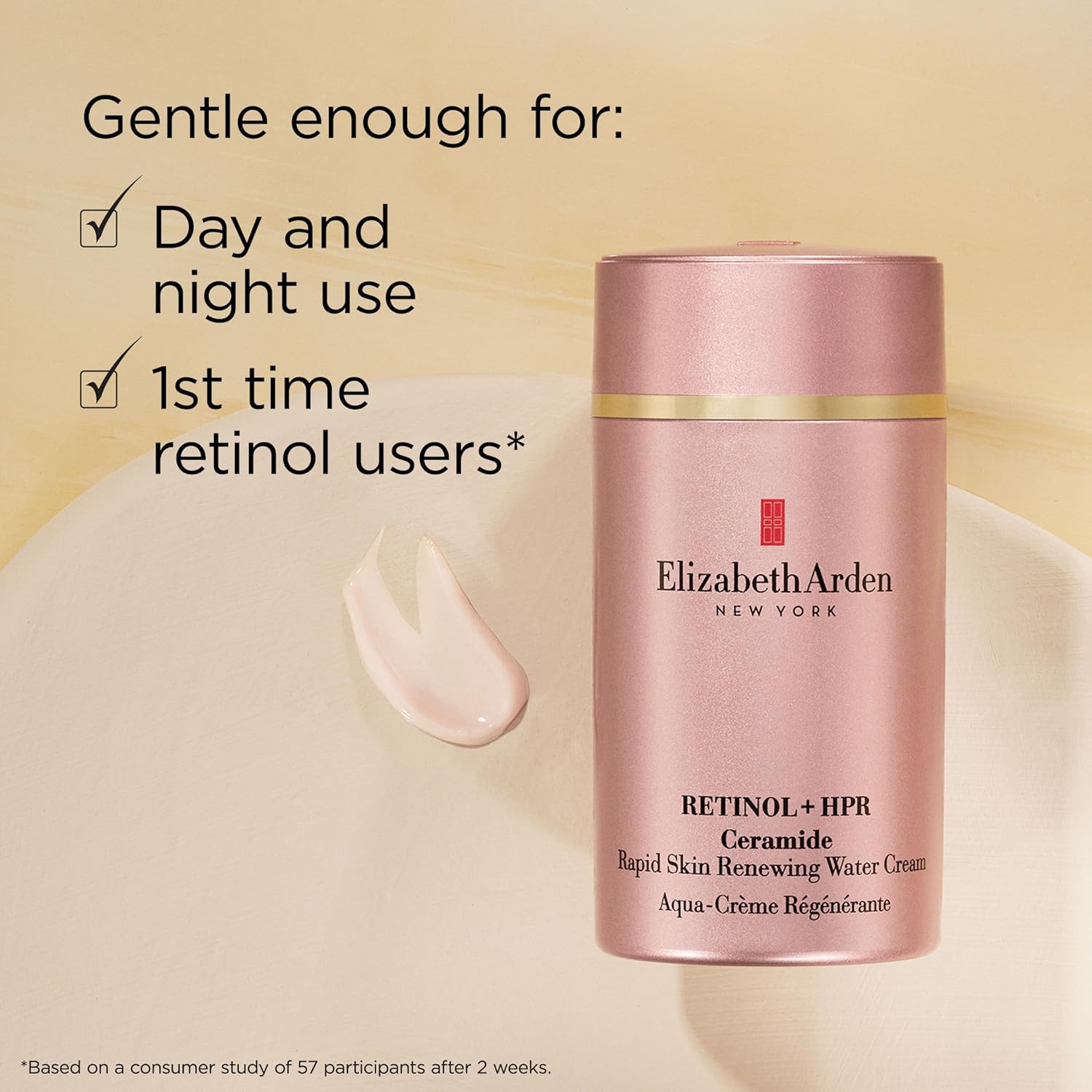 Elizabeth Arden Retinol + HPR Ceramide Rapid Skin Renewing Water Cream Face Moisturizer, Anti-Aging Wrinkle Treatment, Niacinamide, Hyaluronic Acid, Ceramides & Peptides, 1.7 fl oz